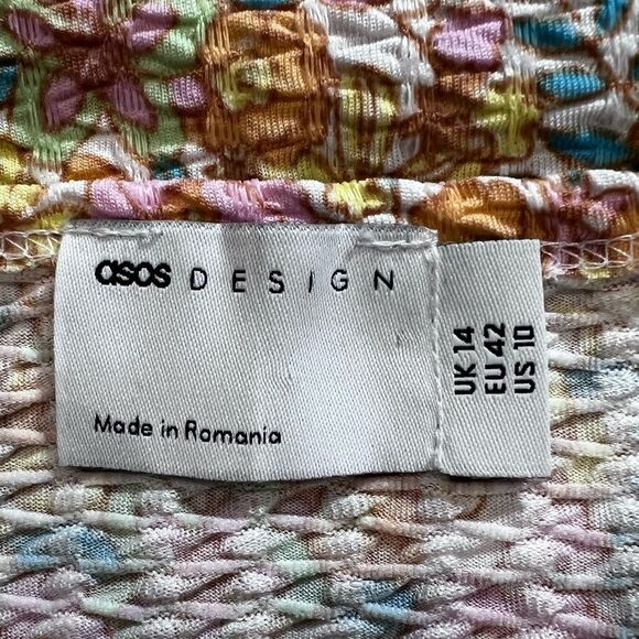 ASOS Design Textured Ruched Mini Dress Short Sleeves Pastel Floral Size 10 - Picture 7 of 16